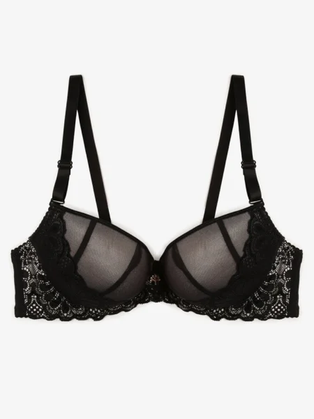 Sutien Push Up cu Dantelă Negru-Bej Bliffa negru