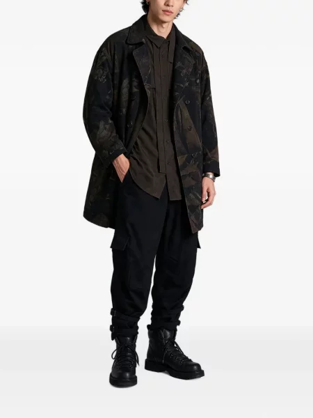 Двуредно палто Yohji Yamamoto с абстрактен десен черно