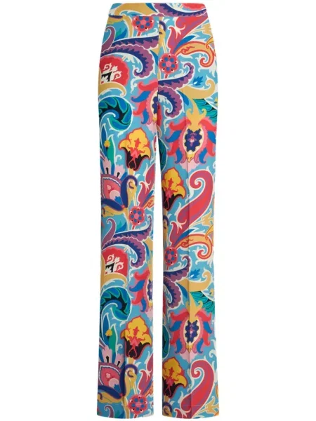 Pantaloni Etro de mătase cu model floral cu imagine albastru
