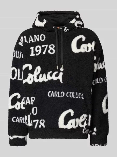 Bluza typu oversized z kapturem i kieszenią kangurką Carlo Colucci czarna