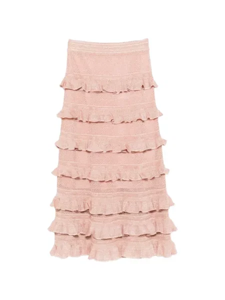 Maksi spódnica maxi Zimmermann z falbankami różowa