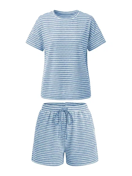 Imily Bela Costum cu pantaloni azuriu alb