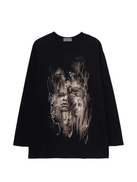 Lung tricou Yohji Yamamoto cu imagine negru