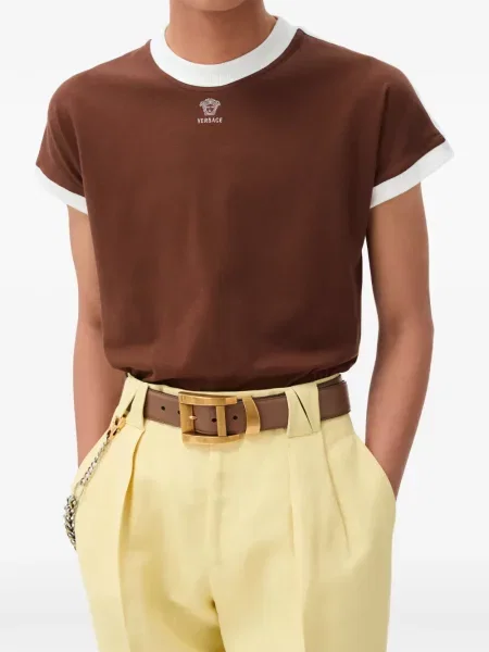 Tricou Versace din jerseu cu autograf maro