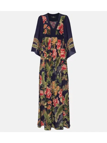 Rochie maxi Etro de mătase cu model floral de costum
