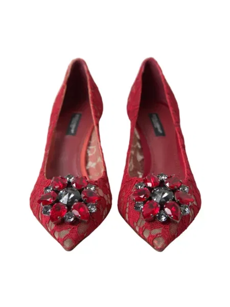 Czółenka Dolce And Gabbana koronkowa czerwona
