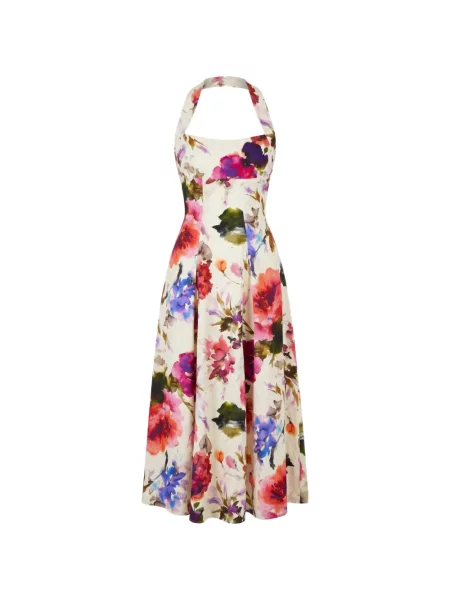 Rochie Nicholas cu model floral cu imagine cu gât halter alb