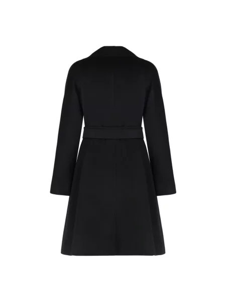 Max Mara Studio Płaszcze Kobieta S Wełniany Płaszcz z Kołnierzem i Paskiem czarny