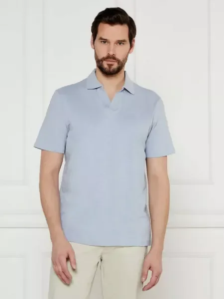 Calvin Klein Tenisz póló len hozzáadásával kék