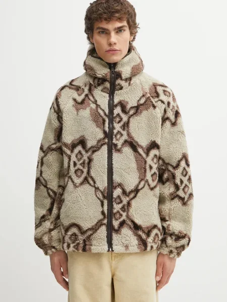 Flis pulover Daily Paper Burned Shield Sherpa Hoodie bež