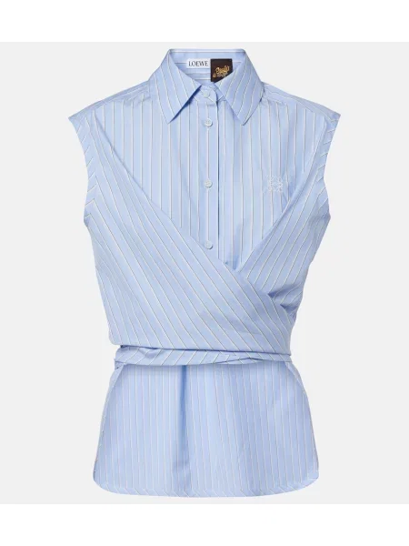 Top Loewe cu dungi din poplin albastru