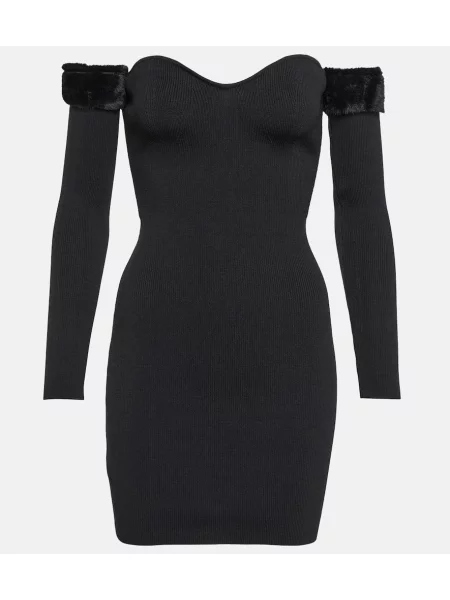 Sztuczne futro sukienka Staud czarna