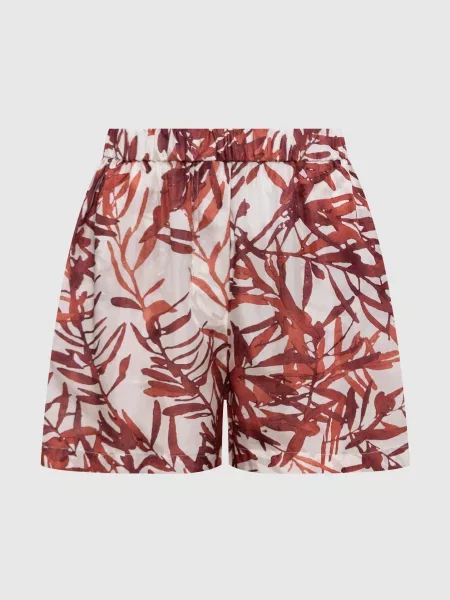 Шорти із шовку в рослинний принт Brunello Cucinelli бордові