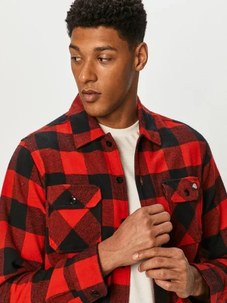 Риза Dickies мъжка със стандартна кройка с класическа яка червено