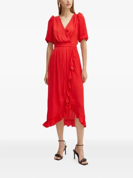 Rochie midi Morgan cu decolteu în V asimetrică până la genunchi roșu