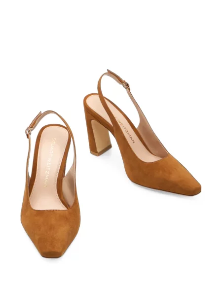 Pantofi cu toc Stuart Weitzman din piele de căprioară slingback maro