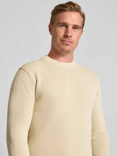 Sweter z dzianiny o kroju regular fit z czystej bawełny model ‘DANE’ Selected Homme biały