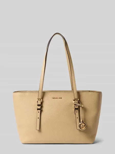 Torebka typu tote z prawdziwej skóry z aplikacją z logo model Quinn' Michael Michael Kors beżowa