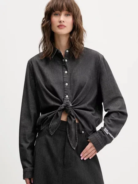 Karl Lagerfeld Jeans cămașă jeans gri cu guler clasic relaxed negru