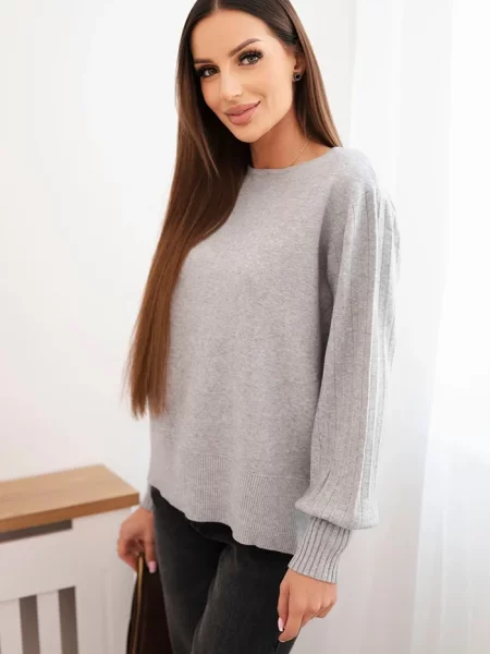 Pulover Kesi Włoski cu mâneci lungi cu crăpătură lung gri