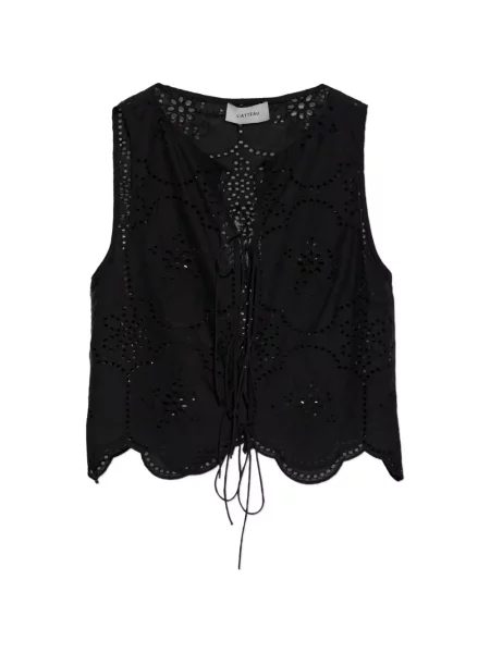Top Matteau cu broderie cu legături negru