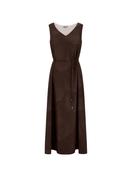 Rochie midi Herno de mătase cu model floral cu imagine maro