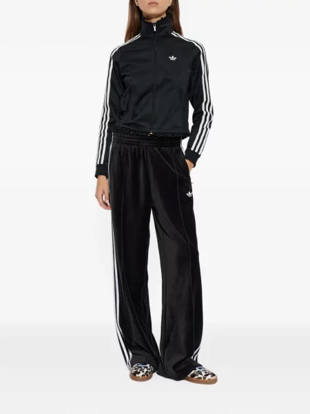 Tricou Adidas cu dungi cu volane din velur negru