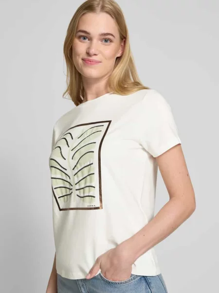T-shirt z cekinami i okrągłym dekoltem Comma biała