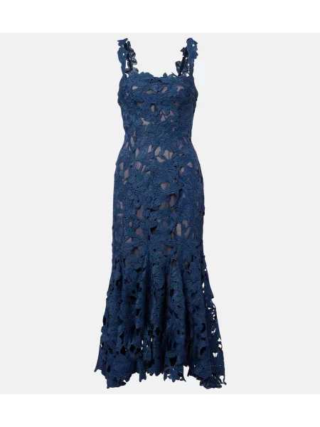 Rochie midi Oscar De La Renta din dantelă până la genunchi de costum albastru