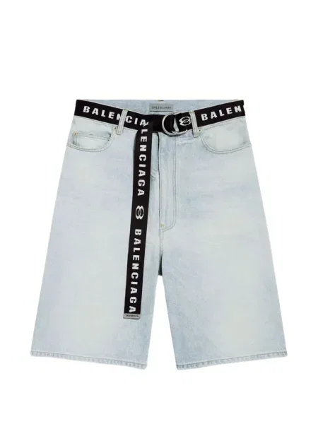 Pantaloni scurți din denim Balenciaga cu autograf albastru