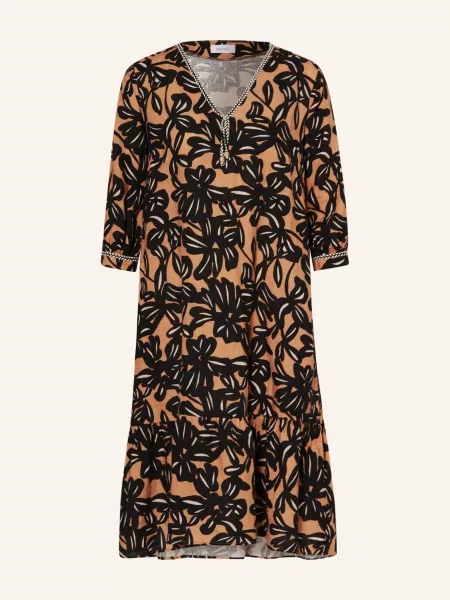 Darling Harbour Sukienka Z Lnu Z Rękawami braun czarna