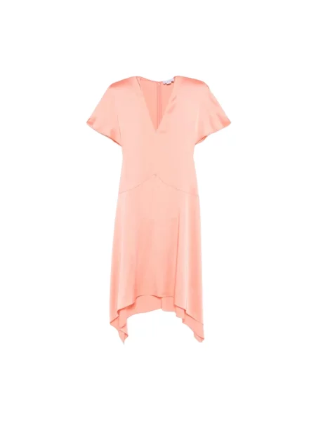 Satynowa sukienka midi Stella Mccartney z dekoltem w serek do kolan pomarańczowa