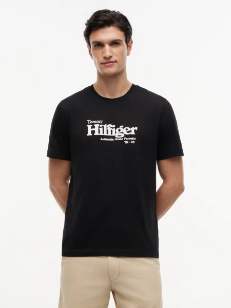TOMMY HILFIGER Tričko NAUTICAL čierna biela