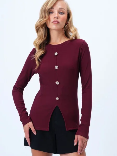 Trend Alaçatı Stili Tricou burgundy roșu