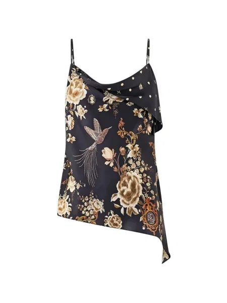 Top Camilla asimetric drapat negru