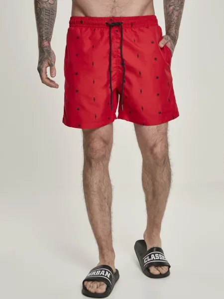 Hímzett rövid fürdőruha Urban Classics piros