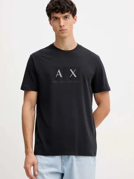 Тениска Armani Exchange тъмносиньо с принт синьо