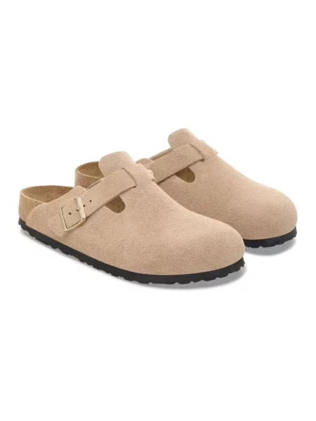 Birkenstock Boston BS Suede Leather Narrow Fit Brown Kobiety Sandały Birkenstock Brązowy Size: beżowe