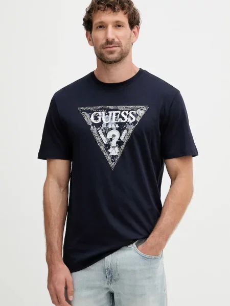 Тениска Guess с принт тъмносиньо
