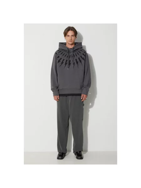 Neil Barett bluza FAIRISLE THUNDERBOLT z kapturem z nadrukiem szary