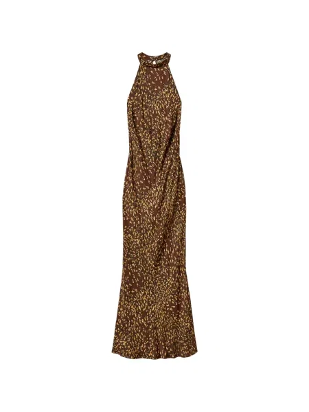 Rochie Twinset din satin cu imagine cu imprimeu animal print maro
