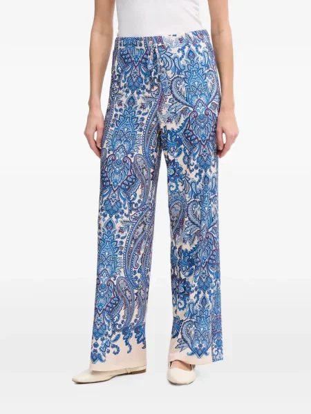 Pantaloni Oui cu imagine cu model paisley cu cordon albastru