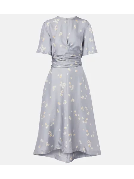 Rochie midi Altuzarra de mătase cu model floral drapată albastru