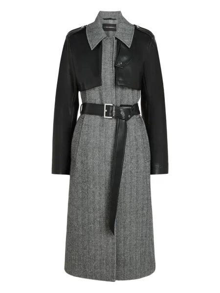 Cu centură palton Karl Lagerfeld cu model herringbone negru