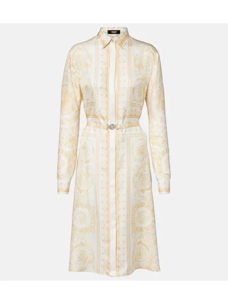 Jedwabna sukienka koszulowa Versace garniturowa złota