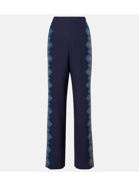 Pantaloni Etro de mătase cu imagine albastru