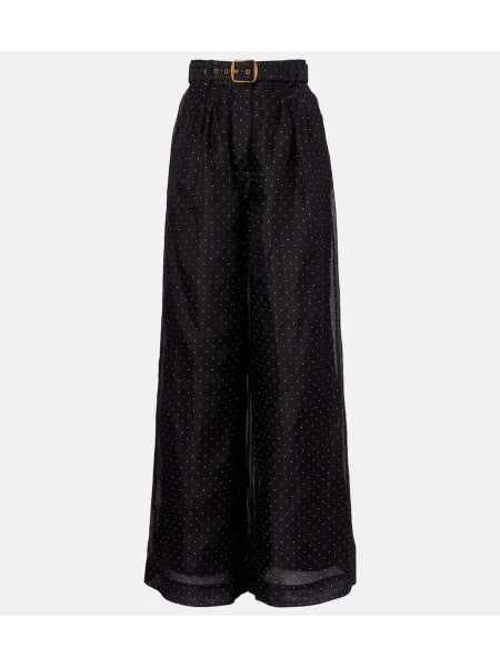 Lniane szerokie spodnie Zimmermann w grochy czarne