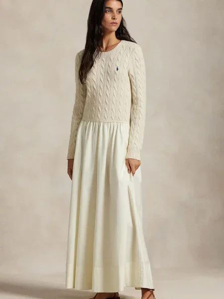 Polo Ralph Lauren sukienka z dodatkiem wełny beżowa