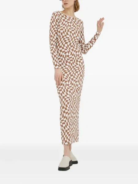 Rochie midi Résumé în carouri până la genunchi de costum maro