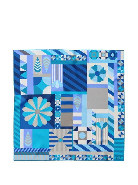 Fular Elizabetta de mătase cu imagine cu imprimeu geometric albastru